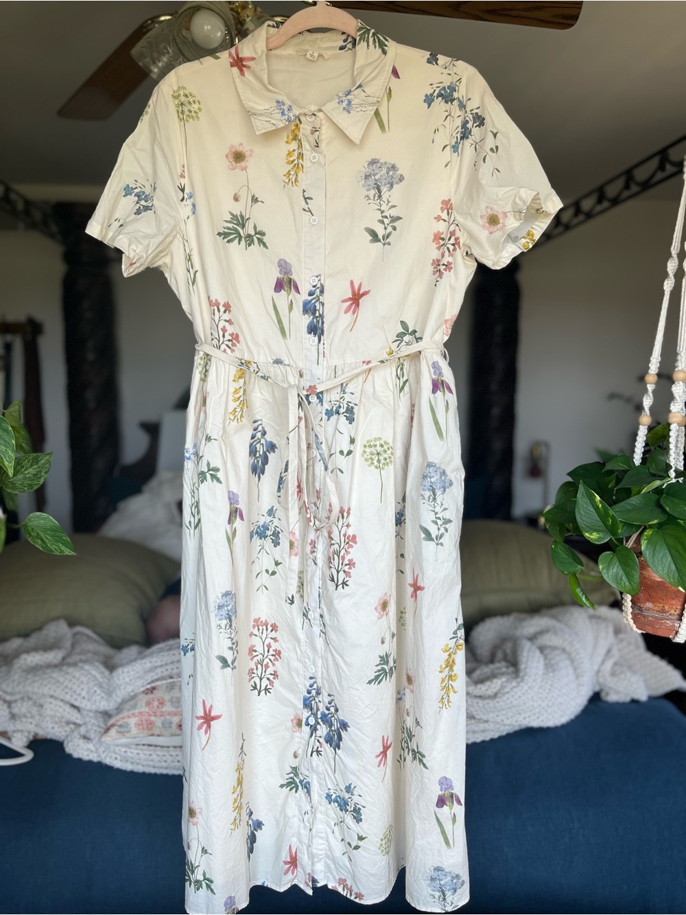 The Main Street Exchange Cotton Floral Tie Waist Midi Dress